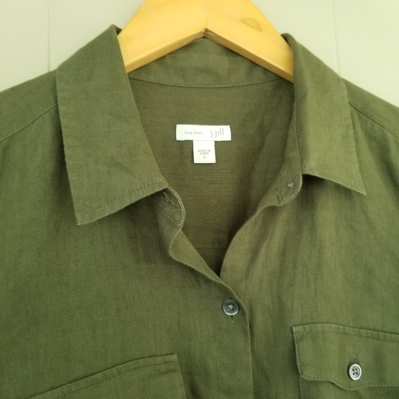 J. Jill green linen button up top small - Picture 3 of 7